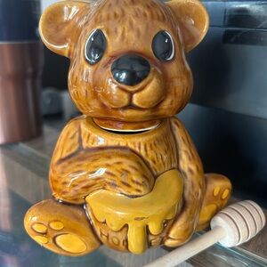 Ceramic Honey Bear Jar with Honey Dipper